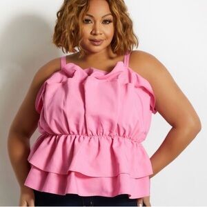 Ashley Stewart Layered Ruffle
Peplum Tank Top Size 18 Pink New